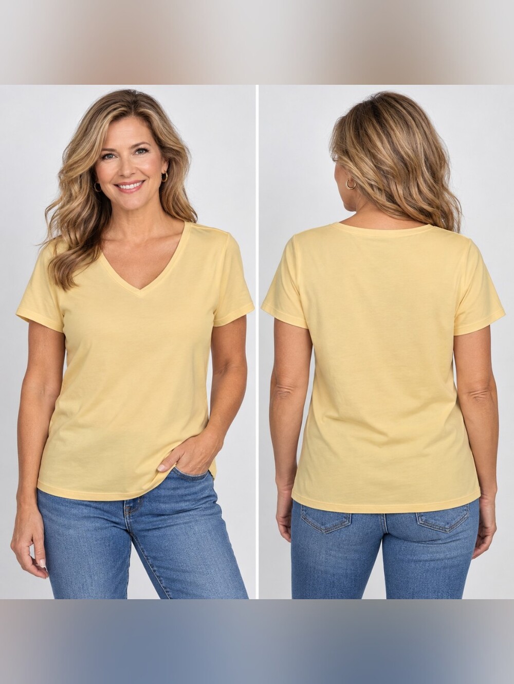 L.L. Bean Women’s Large Supima Cotton V-Neck T-Shirt Yellow Short Sleeve Peru